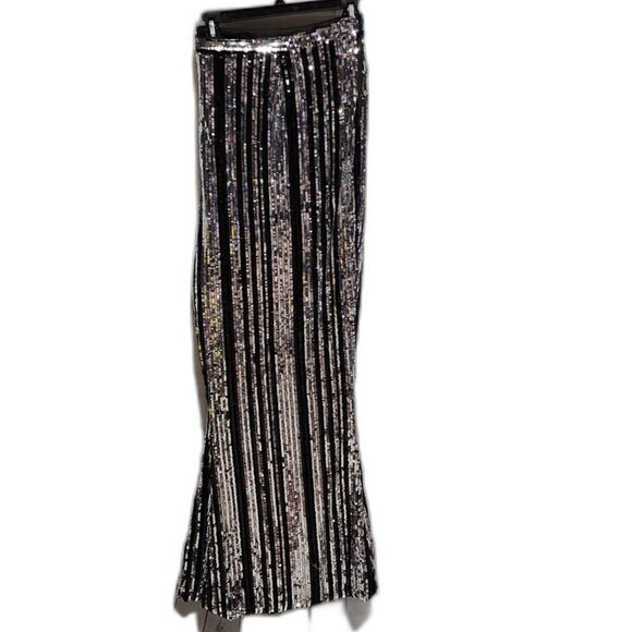 boohoo Plus Stripe Sequin Flare Trousers NWT - Picture 3 of 12
